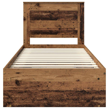 vidaXL Bed Frame with Headboard Old Wood 90 x 200 cm Solid Pine Wood