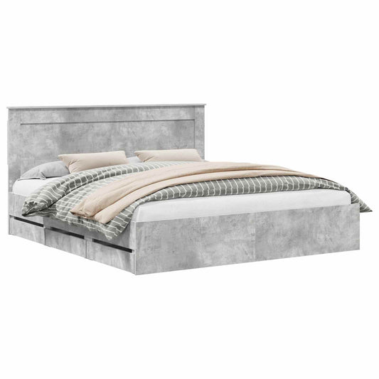 vidaXL Bed Frame with Drawer Concrete Grey 200 x 200 cm Engineer Wood