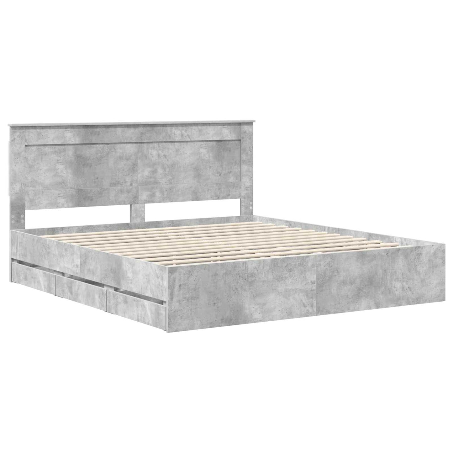 vidaXL Bed Frame with Drawer Concrete Grey 200 x 200 cm Engineer Wood
