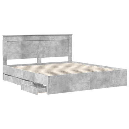 vidaXL Bed Frame with Drawer Concrete Grey 200 x 200 cm Engineer Wood