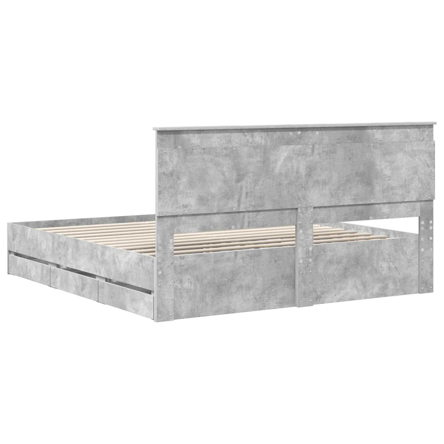 vidaXL Bed Frame with Drawer Concrete Grey 200 x 200 cm Engineer Wood