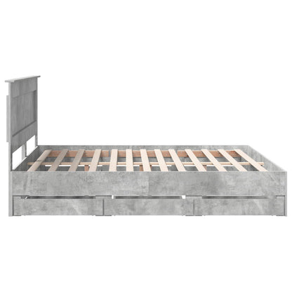vidaXL Bed Frame with Drawer Concrete Grey 200 x 200 cm Engineer Wood