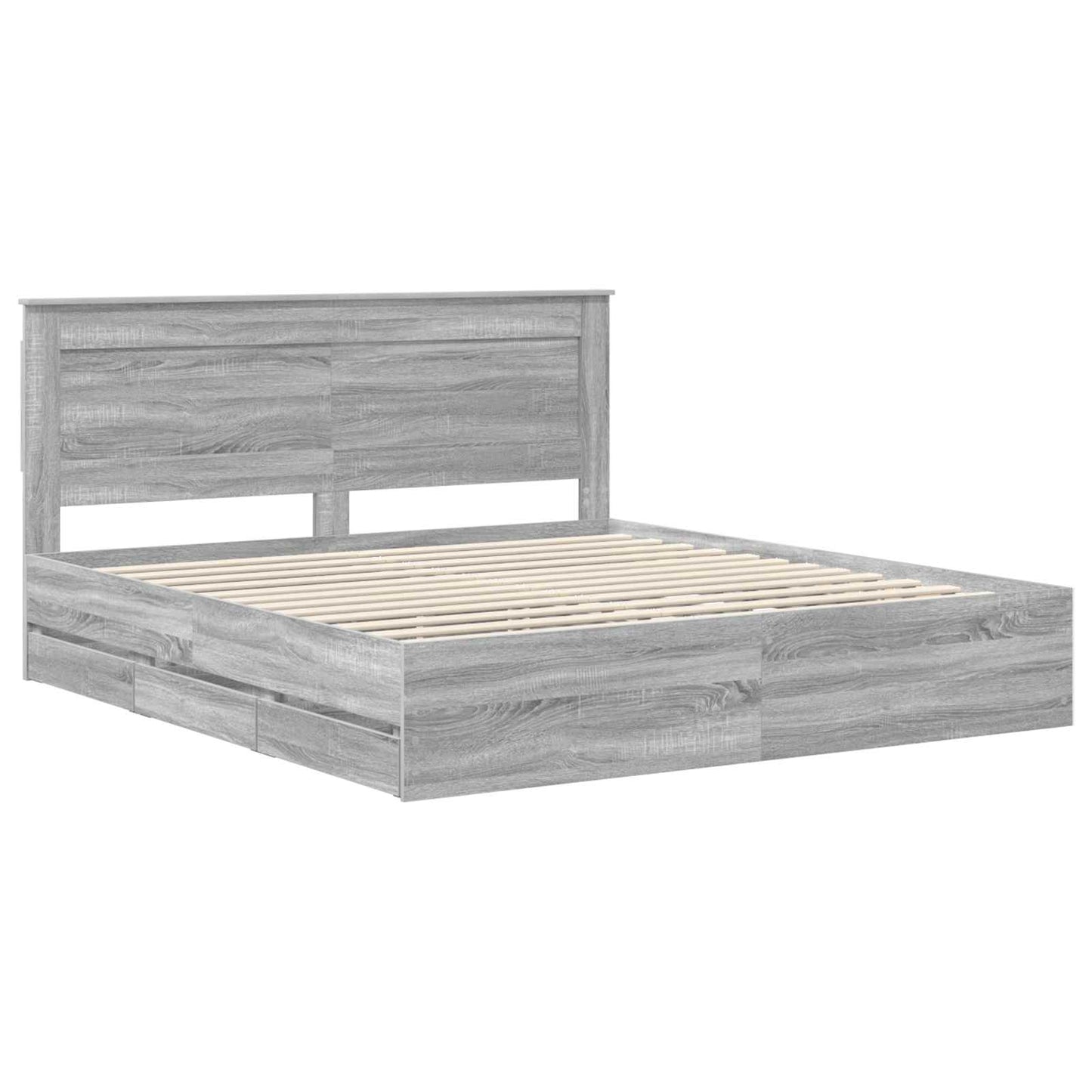 vidaXL Bed Frame with Drawer Grey Sonoma 200 x 200 cm Engineer Wood