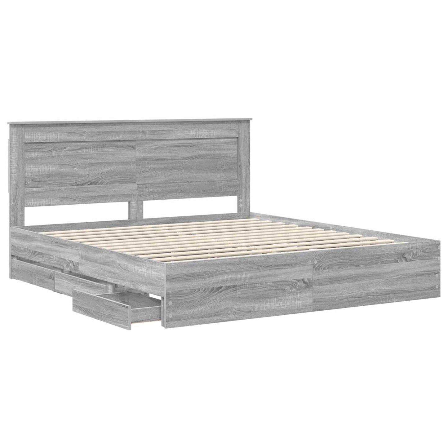 vidaXL Bed Frame with Drawer Grey Sonoma 200 x 200 cm Engineer Wood