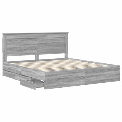 vidaXL Bed Frame with Drawer Grey Sonoma 200 x 200 cm Engineer Wood