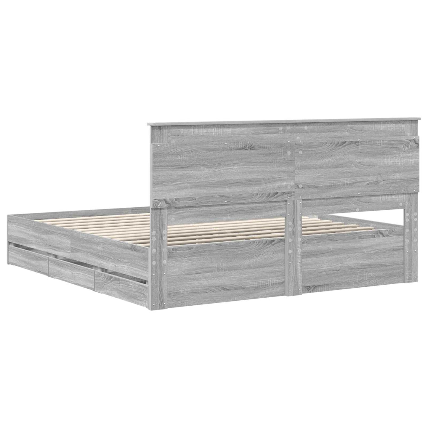 vidaXL Bed Frame with Drawer Grey Sonoma 200 x 200 cm Engineer Wood
