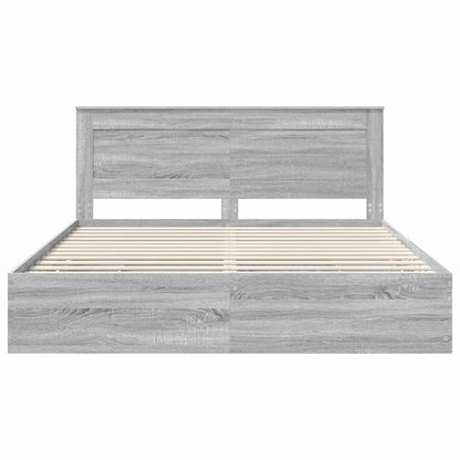 vidaXL Bed Frame with Drawer Grey Sonoma 200 x 200 cm Engineer Wood