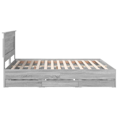 vidaXL Bed Frame with Drawer Grey Sonoma 200 x 200 cm Engineer Wood