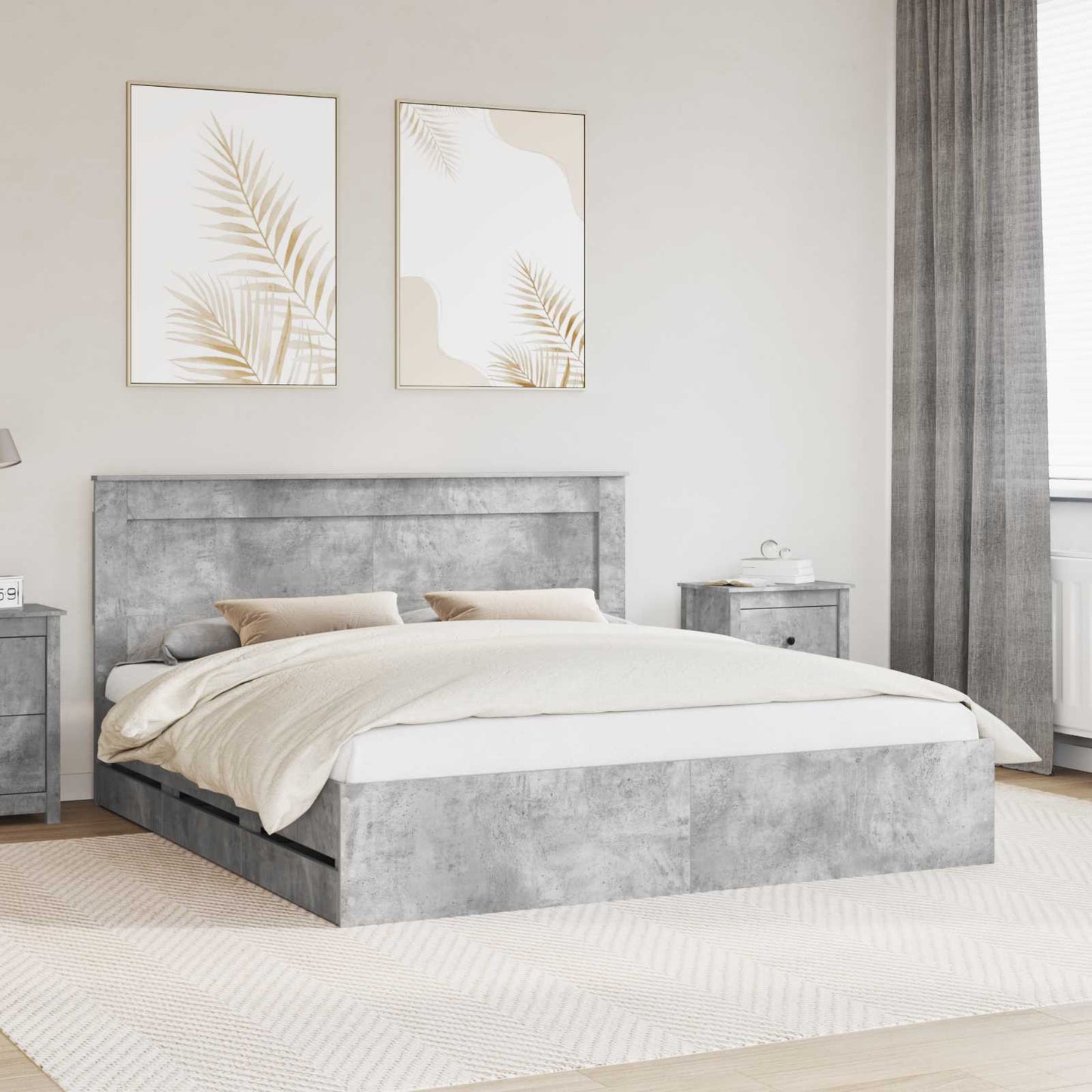 vidaXL Bed Frame with Drawer Concrete Grey 180 x 200 cm Engineer Wood