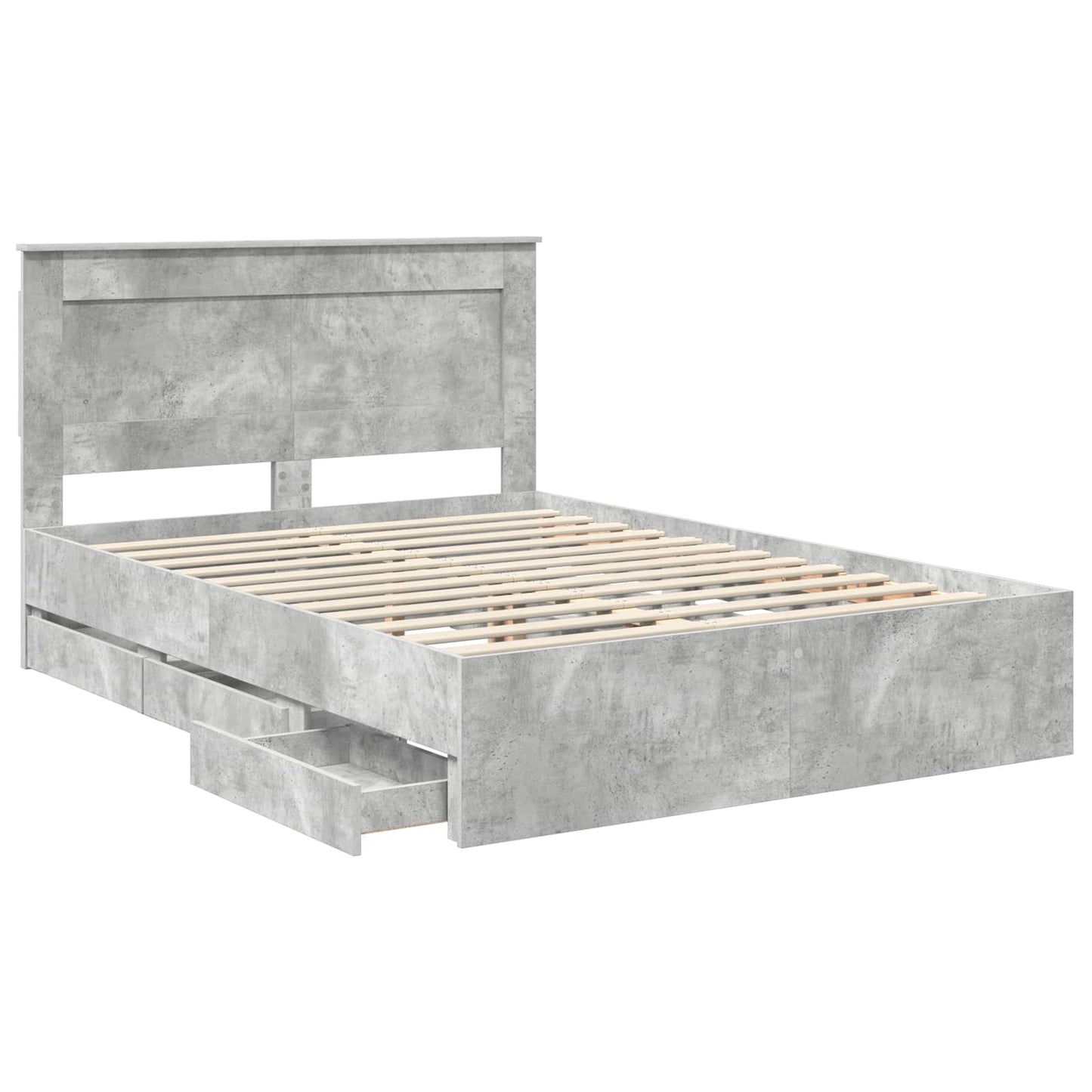 vidaXL Bed Frame with Drawer Concrete Grey 160 x 200 cm Engineer Wood