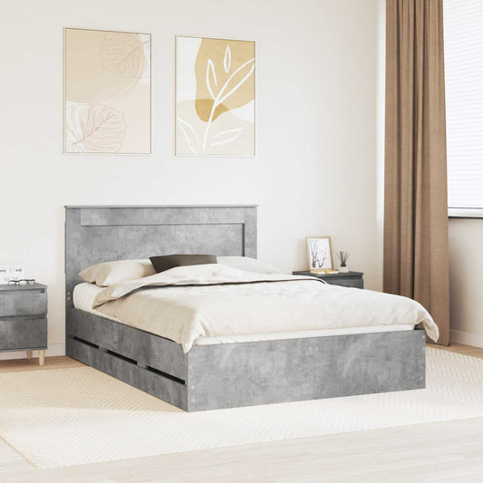 vidaXL Bed Frame with Drawer Concrete Grey 150 x 200 cm Engineer Wood