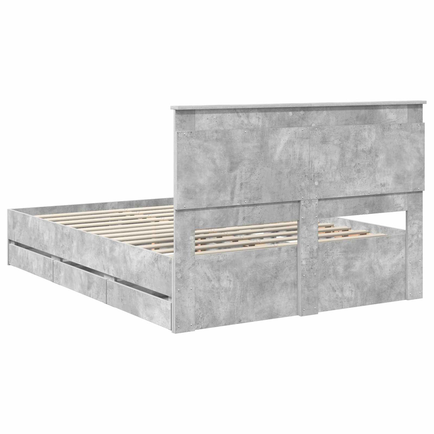 vidaXL Bed Frame with Drawer Concrete Grey 140 x 190 cm Engineer Wood