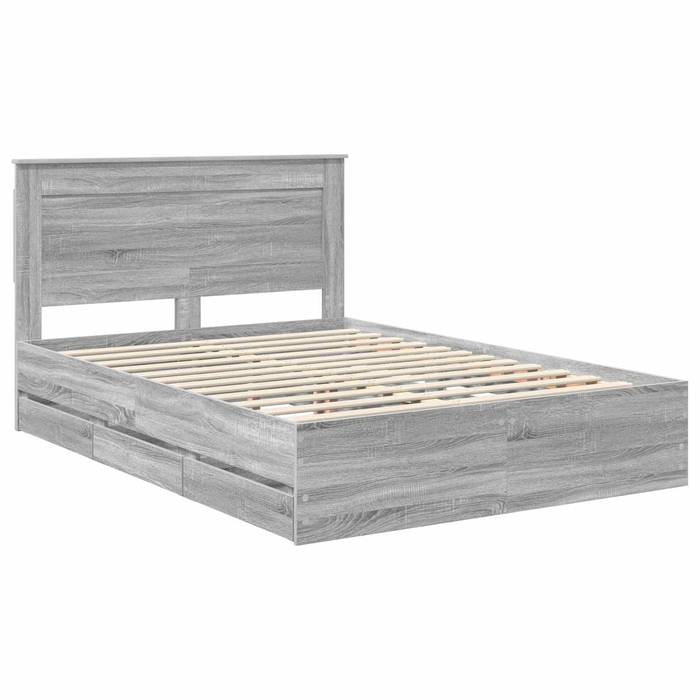 vidaXL Bed Frame with Drawer Grey Sonoma 140 x 190 cm Engineer Wood