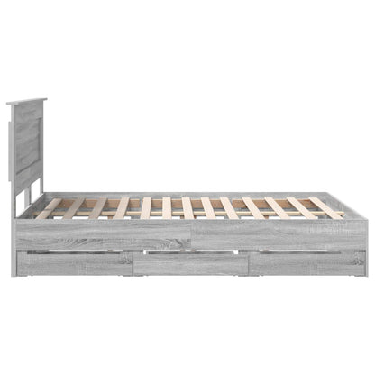 vidaXL Bed Frame with Drawer Grey Sonoma 140 x 190 cm Engineer Wood