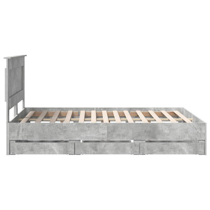 vidaXL Bed Frame with Drawer Concrete Grey 140 x 200 cm Engineer Wood