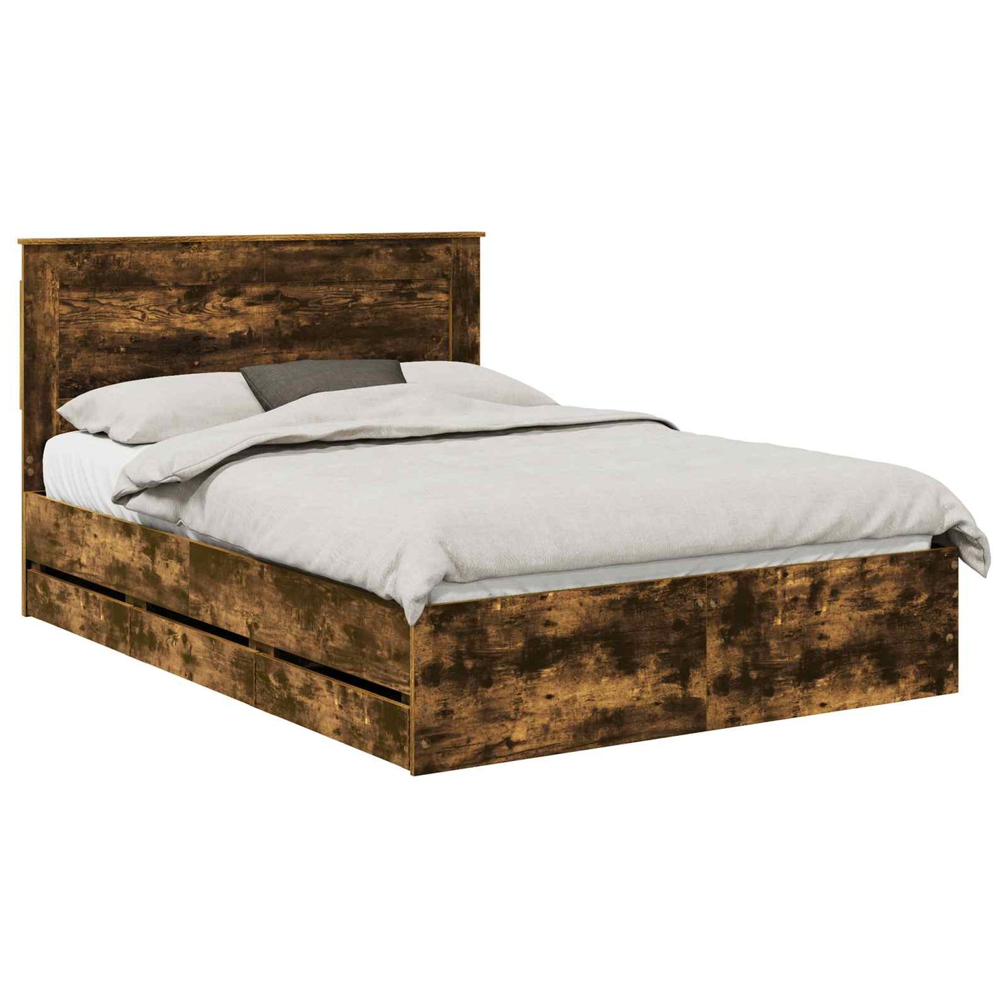 vidaXL Bed Frame with Drawer Smoked Oak 140 x 200 cm Engineer Wood