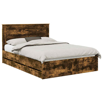 vidaXL Bed Frame with Drawer Smoked Oak 140 x 200 cm Engineer Wood