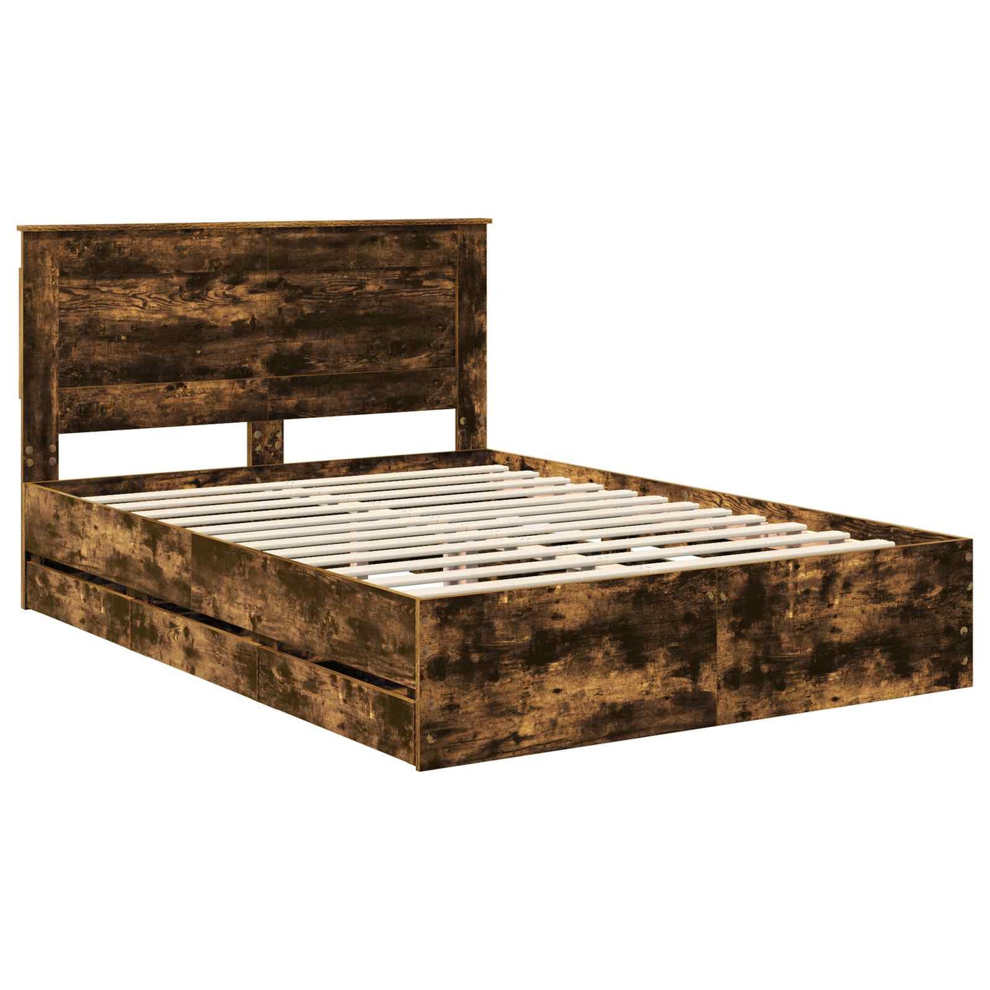 vidaXL Bed Frame with Drawer Smoked Oak 140 x 200 cm Engineer Wood