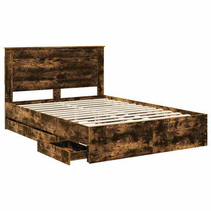 vidaXL Bed Frame with Drawer Smoked Oak 140 x 200 cm Engineer Wood