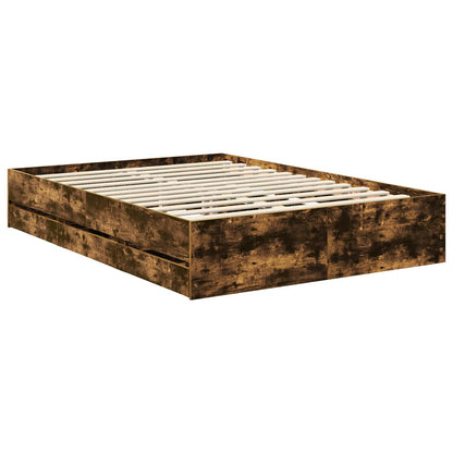 vidaXL Bed Frame with Drawer Smoked Oak 140 x 200 cm Engineer Wood