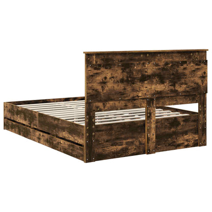 vidaXL Bed Frame with Drawer Smoked Oak 140 x 200 cm Engineer Wood