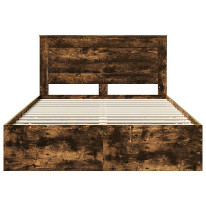vidaXL Bed Frame with Drawer Smoked Oak 140 x 200 cm Engineer Wood