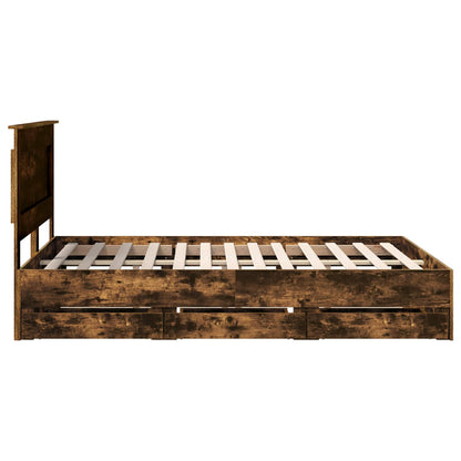 vidaXL Bed Frame with Drawer Smoked Oak 140 x 200 cm Engineer Wood