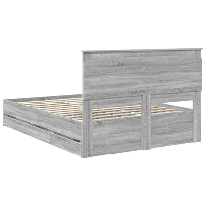 vidaXL Bed Frame with Drawer Grey Sonoma 140 x 200 cm Engineer Wood