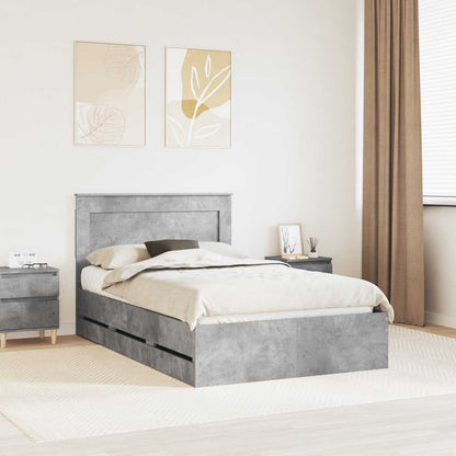 vidaXL Bed Frame with Drawer Concrete Grey 135 x 190 cm Engineer Wood