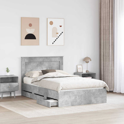 vidaXL Bed Frame with Drawer Concrete Grey 135 x 190 cm Engineer Wood