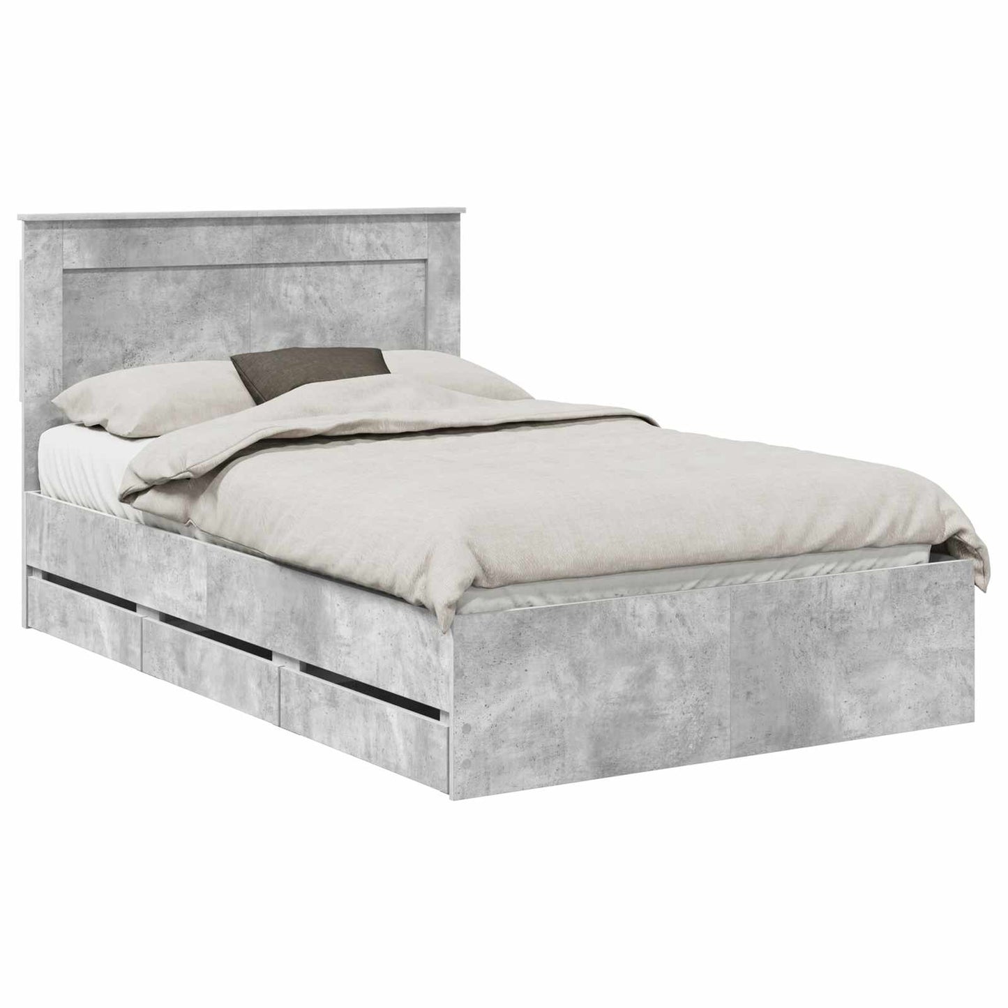 vidaXL Bed Frame with Drawer Concrete Grey 135 x 190 cm Engineer Wood