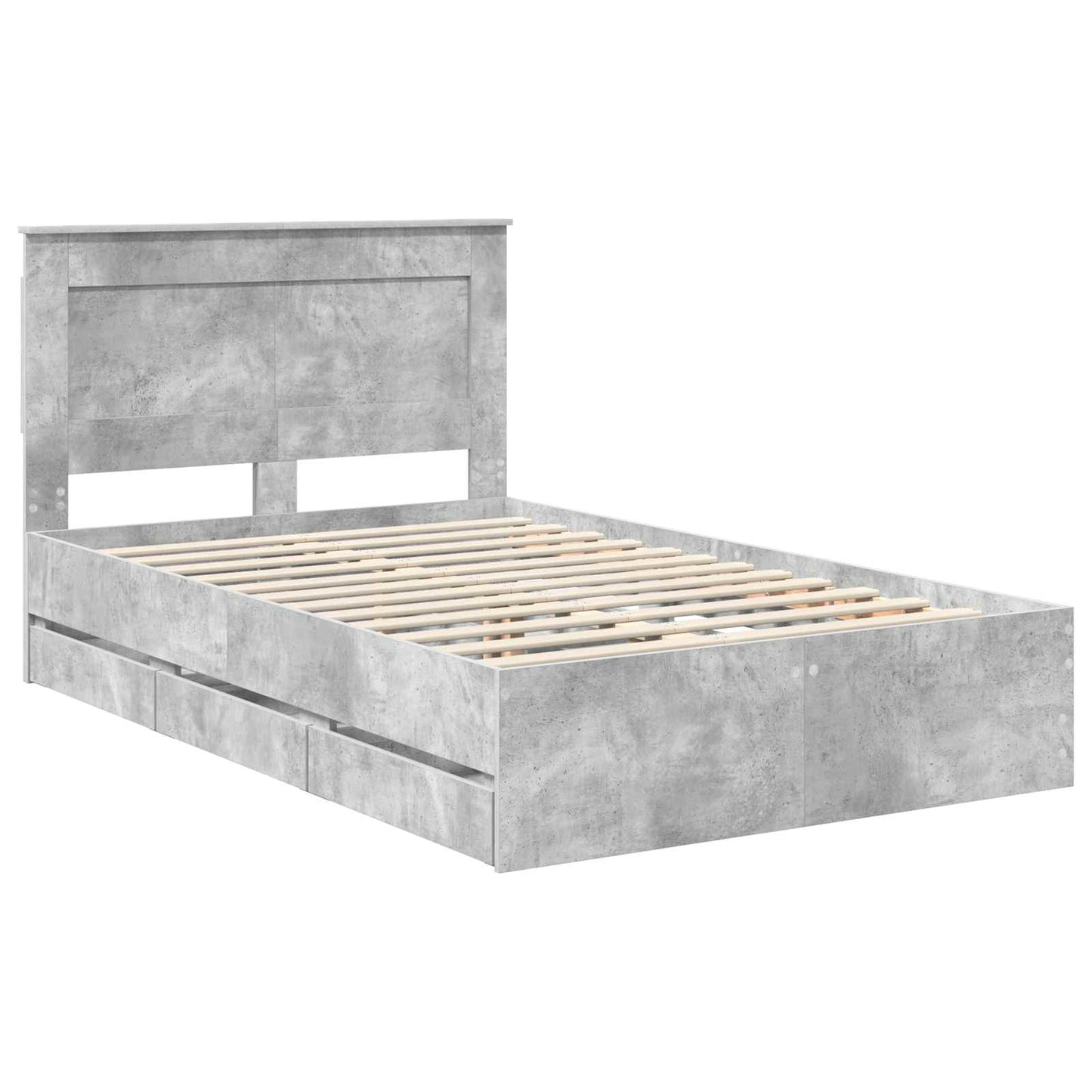 vidaXL Bed Frame with Drawer Concrete Grey 135 x 190 cm Engineer Wood