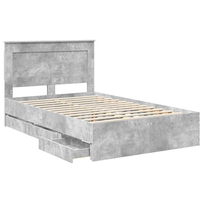 vidaXL Bed Frame with Drawer Concrete Grey 135 x 190 cm Engineer Wood