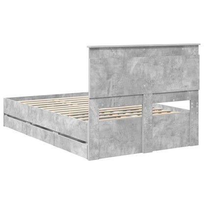 vidaXL Bed Frame with Drawer Concrete Grey 135 x 190 cm Engineer Wood