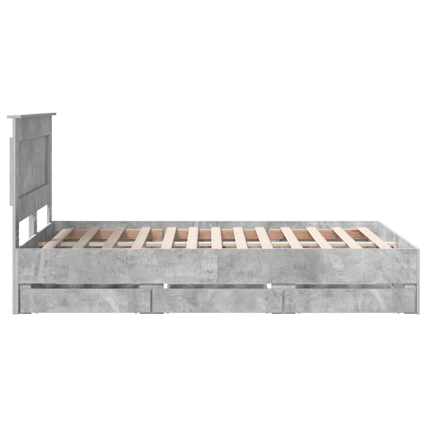 vidaXL Bed Frame with Drawer Concrete Grey 135 x 190 cm Engineer Wood