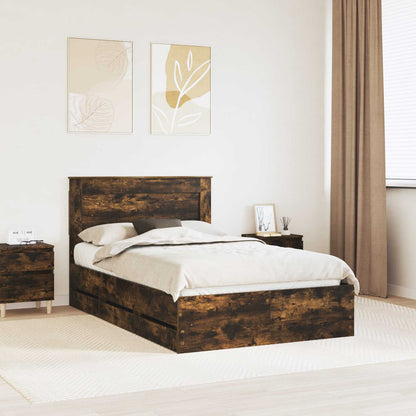 vidaXL Bed Frame with Drawer Smoked Oak 135 x 190 cm Engineer Wood