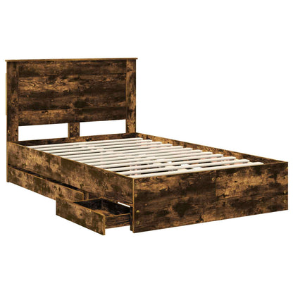 vidaXL Bed Frame with Drawer Smoked Oak 135 x 190 cm Engineer Wood