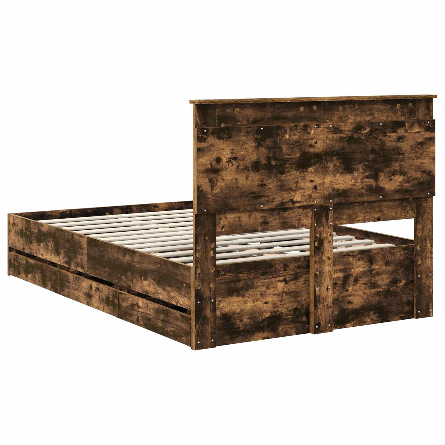 vidaXL Bed Frame with Drawer Smoked Oak 135 x 190 cm Engineer Wood
