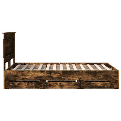 vidaXL Bed Frame with Drawer Smoked Oak 135 x 190 cm Engineer Wood