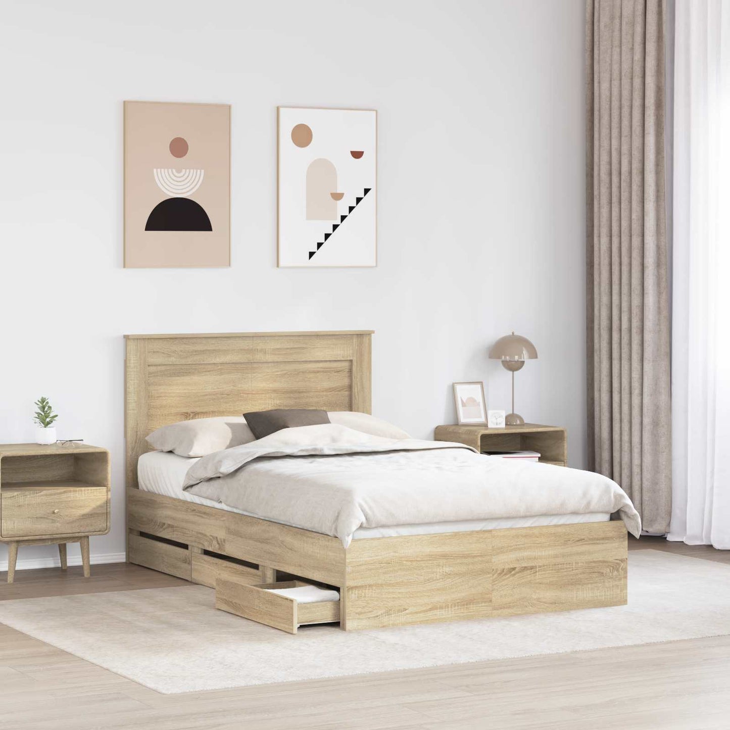 vidaXL Bed Frame with Drawer Sonoma Oak 120 x 190 cm Engineer Wood