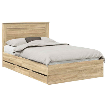 vidaXL Bed Frame with Drawer Sonoma Oak 120 x 190 cm Engineer Wood