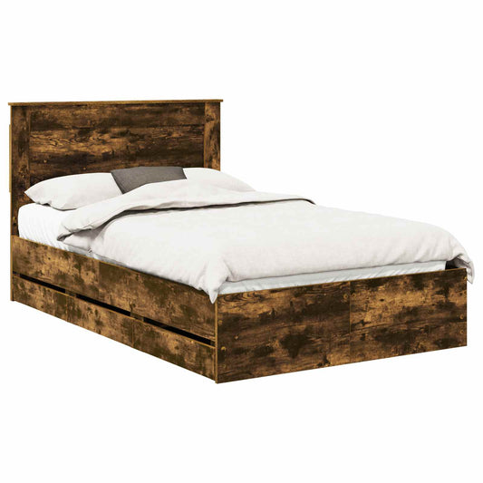 vidaXL Bed Frame with Drawer Smoked Oak 120 x 190 cm Engineer Wood