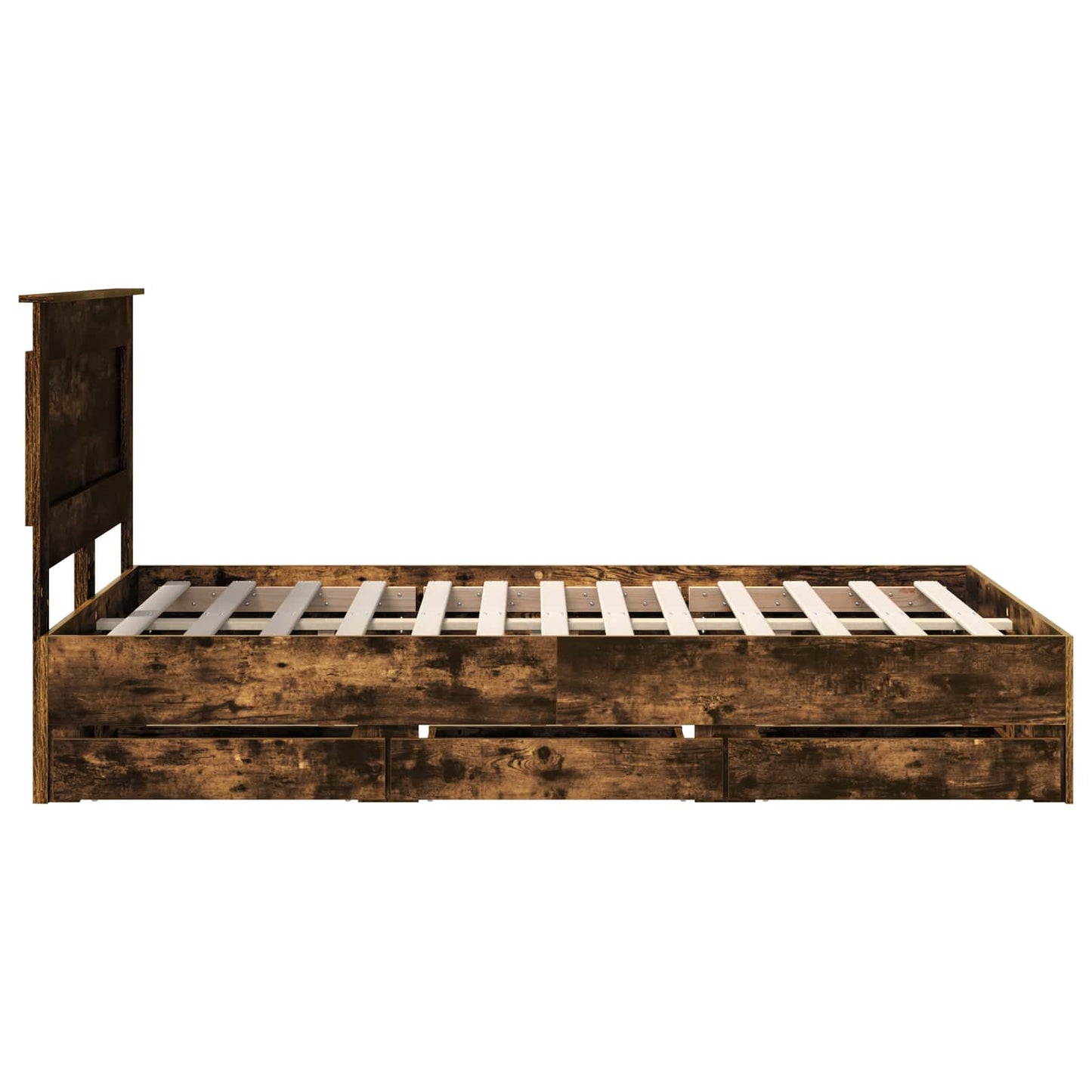 vidaXL Bed Frame with Drawer Smoked Oak 120 x 190 cm Engineer Wood