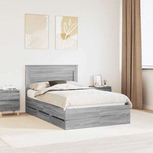 vidaXL Bed Frame with Drawer Grey Sonoma 120 x 190 cm Engineer Wood