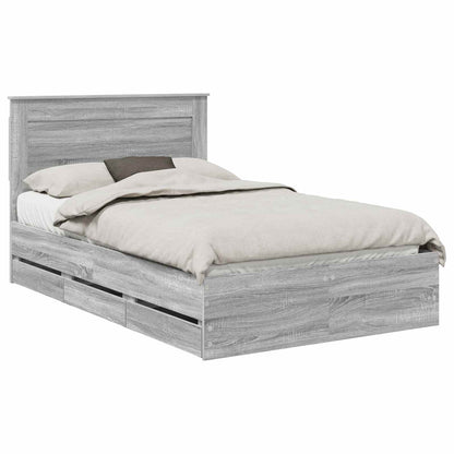 vidaXL Bed Frame with Drawer Grey Sonoma 120 x 190 cm Engineer Wood