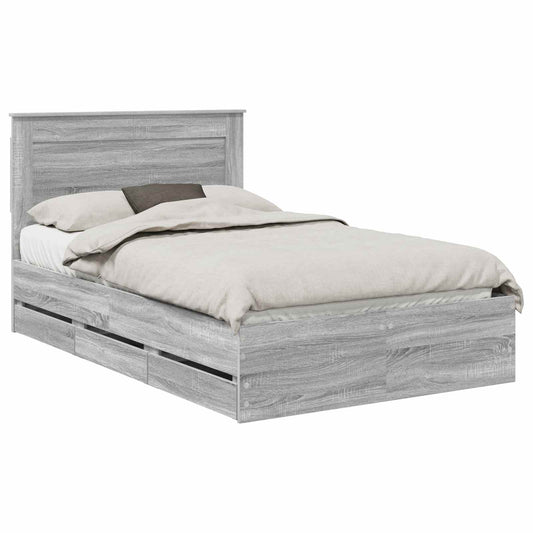 vidaXL Bed Frame with Drawer Grey Sonoma 120 x 190 cm Engineer Wood