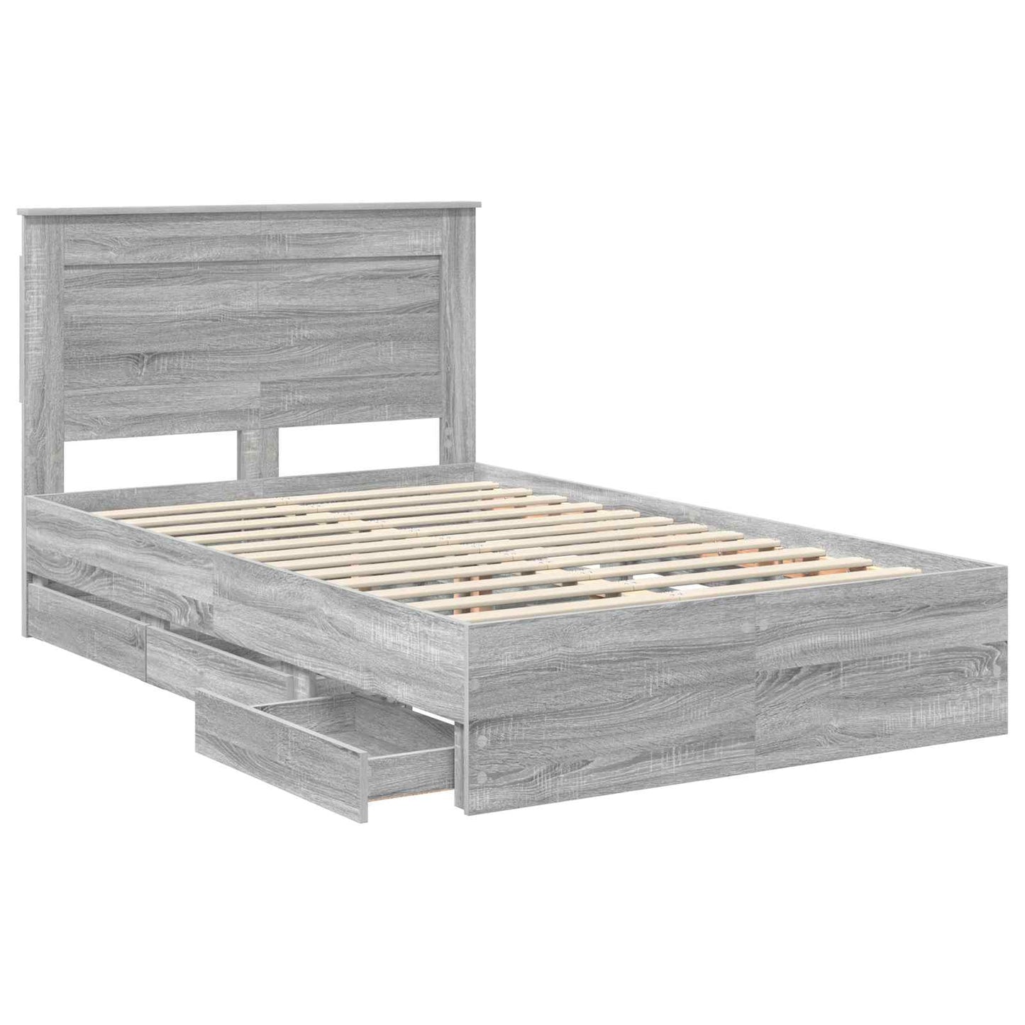 vidaXL Bed Frame with Drawer Grey Sonoma 120 x 190 cm Engineer Wood