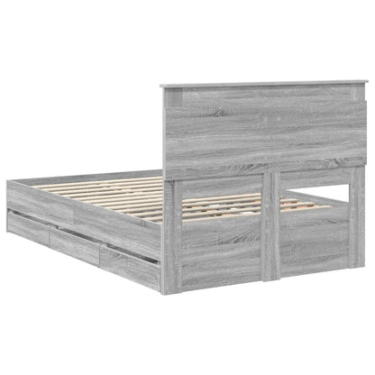 vidaXL Bed Frame with Drawer Grey Sonoma 120 x 190 cm Engineer Wood