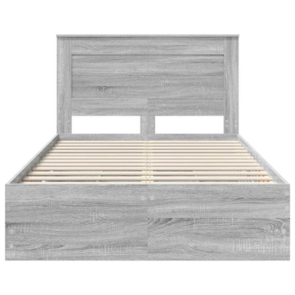 vidaXL Bed Frame with Drawer Grey Sonoma 120 x 190 cm Engineer Wood