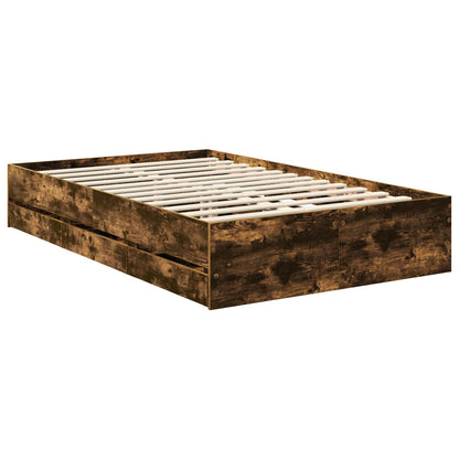 vidaXL Bed Frame with Drawer Smoked Oak 120 x 200 cm Engineer Wood